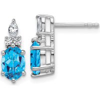 14K White Gold Polished Blue Topaz and Diamond Twisted Drop Earrings - 0.18 Carat Total Diamond Weight, 0.24 Carat Total Blue Topaz Weight by Oro Pregiato