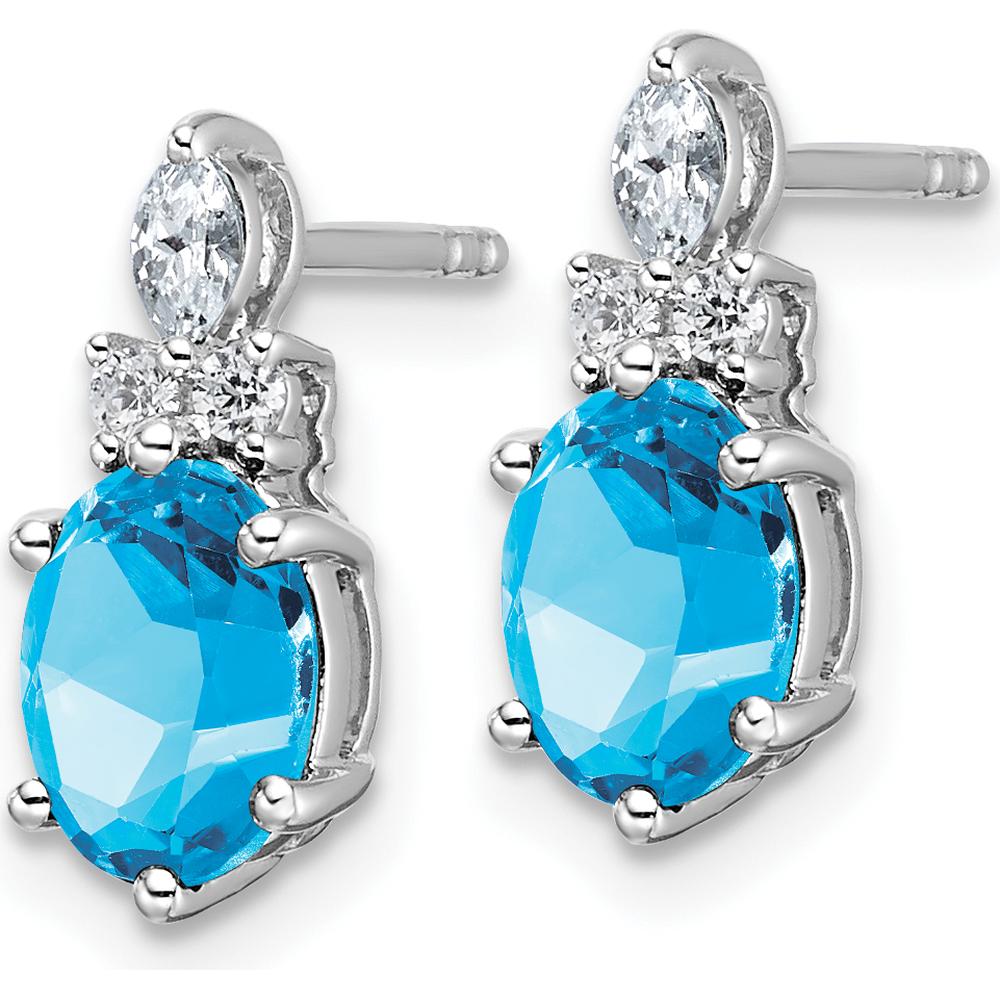 14K White Gold Polished Blue Topaz and Diamond Twisted Drop Earrings - 0.18 Carat Total Diamond Weight, 0.24 Carat Total Blue Topaz Weight by Oro Pregiato
