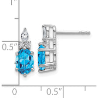 14K White Gold Polished Blue Topaz and Diamond Twisted Drop Earrings - 0.18 Carat Total Diamond Weight, 0.24 Carat Total Blue Topaz Weight by Oro Pregiato