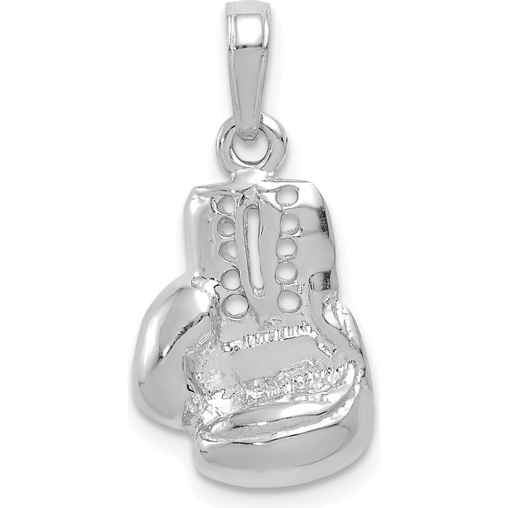 14K White Gold Polished Boxing Glove Charm with Rhodium Plating - 21.85mm Length by Oro Pregiato
