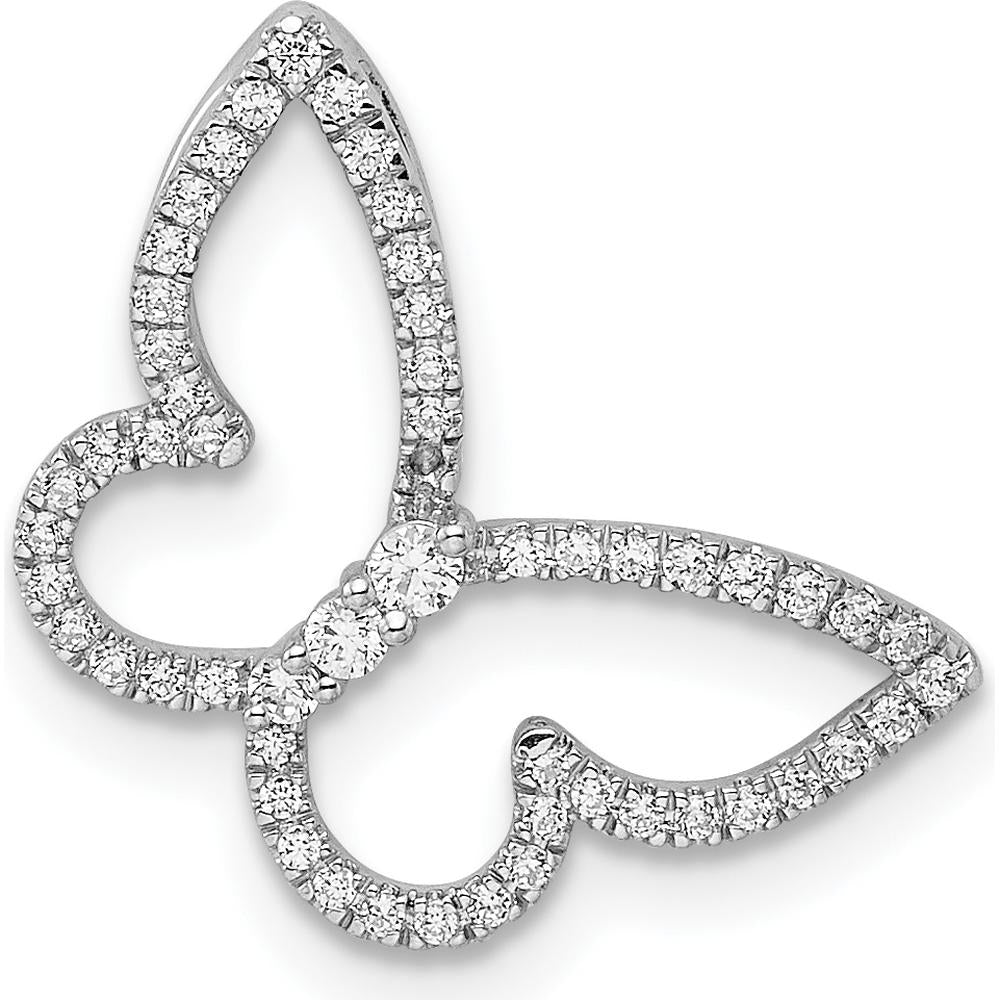 14K White Gold Polished Butterfly Diamond Chain Slide - 0.222 Carat Total Diamond Weight by Oro Pregiato