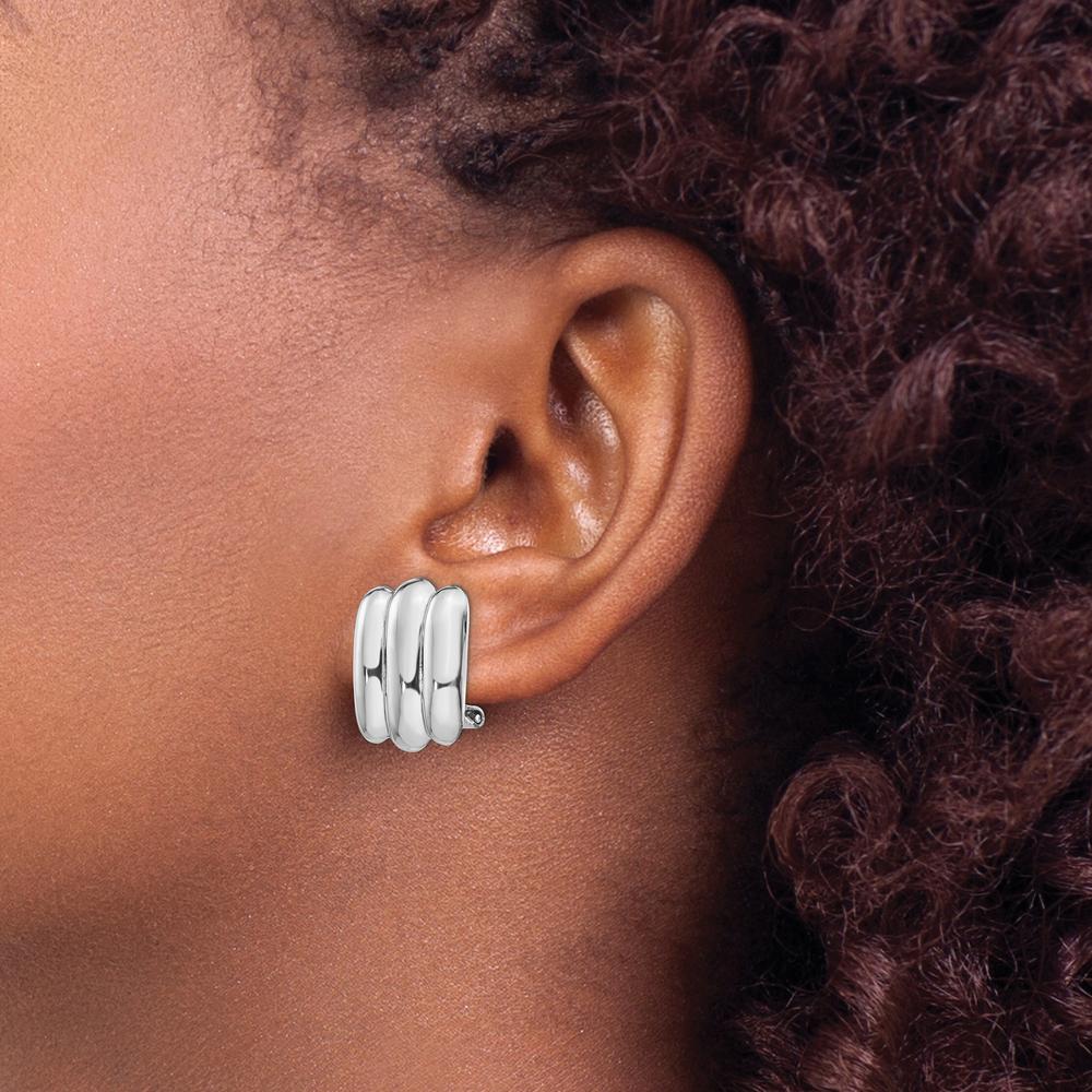 14K White Gold Polished Button Omega Clip Back Earrings by 0