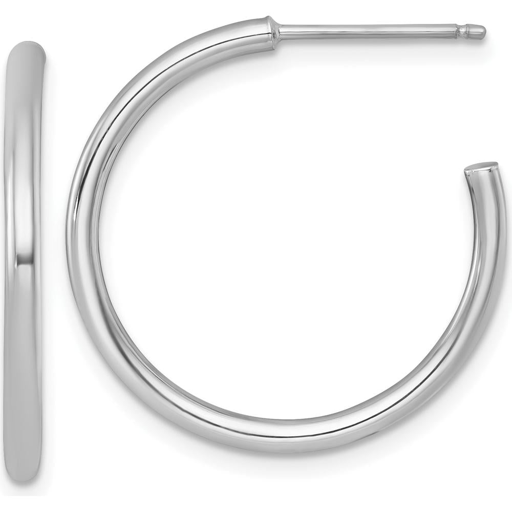 14K White Gold Polished C-Hoop Earrings - 25mm Length by 0