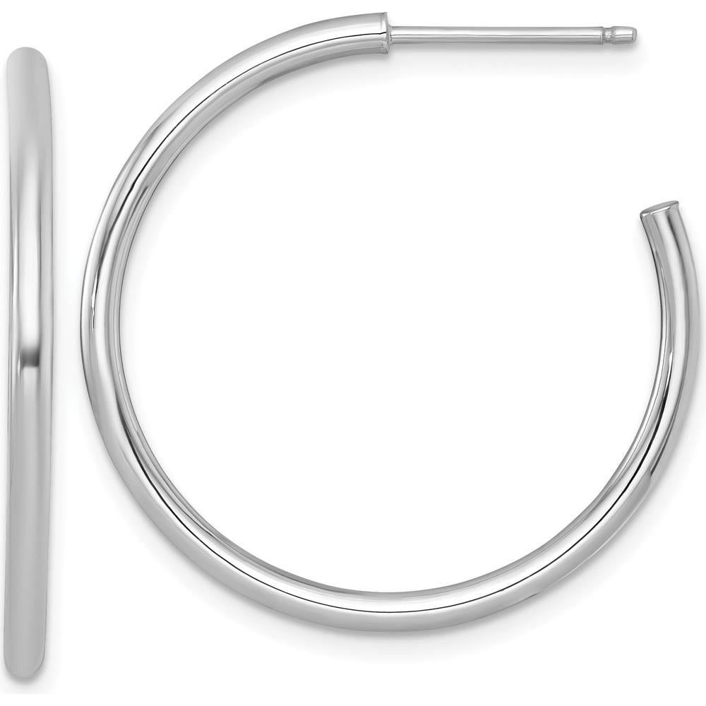 14K White Gold Polished C-Hoop Earrings - 30mm by 0