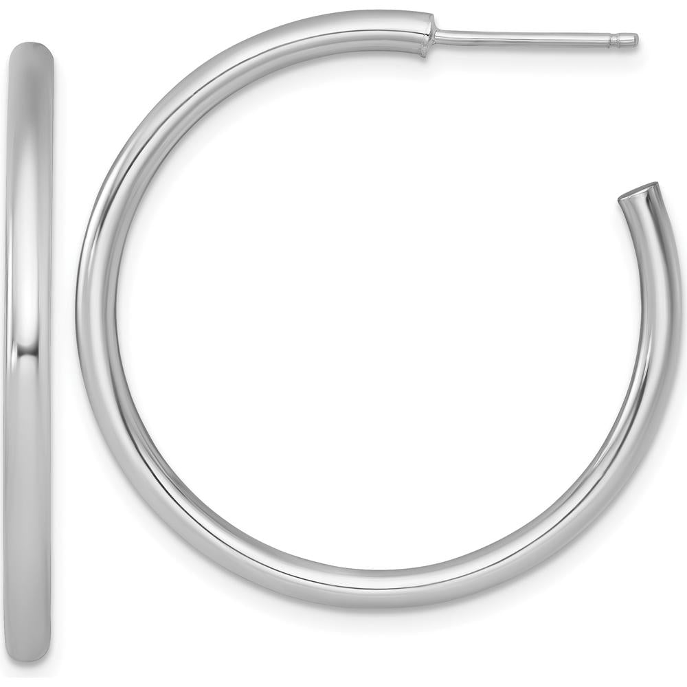 14K White Gold Polished C-Hoop Earrings - 35mm Length by 0