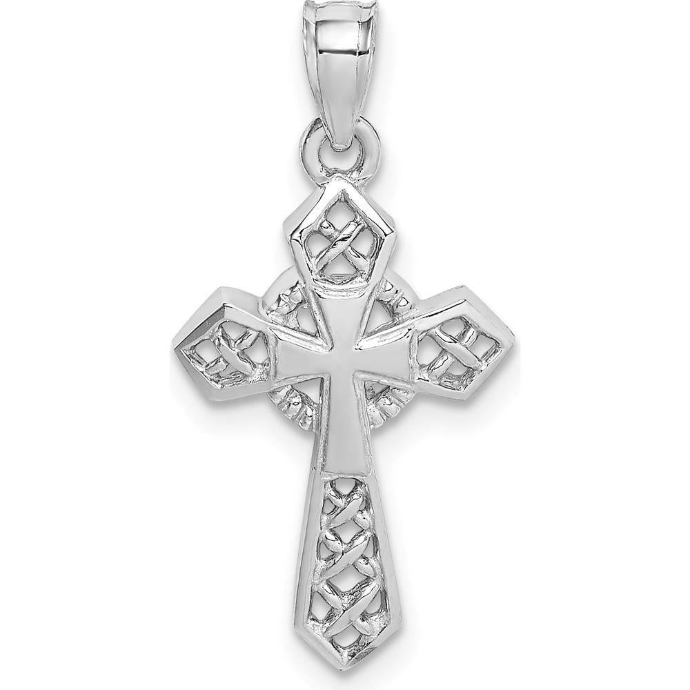 14K White Gold Polished Celtic Cross Pendant with Rhodium Plating - 25mm Length by Oro Pregiato