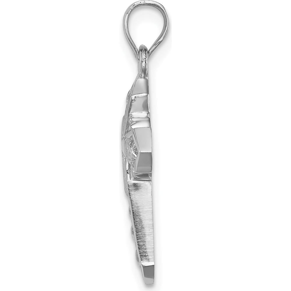 14K White Gold Polished Celtic Cross Pendant with Rhodium Plating - 25mm Length by Oro Pregiato
