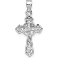 14K White Gold Polished Celtic Cross Pendant with Rhodium Plating - 25mm Length by Oro Pregiato