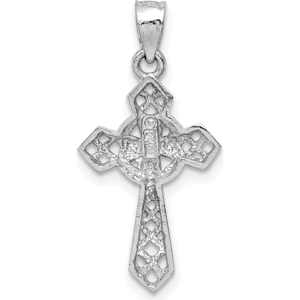 14K White Gold Polished Celtic Cross Pendant with Rhodium Plating - 25mm Length by Oro Pregiato