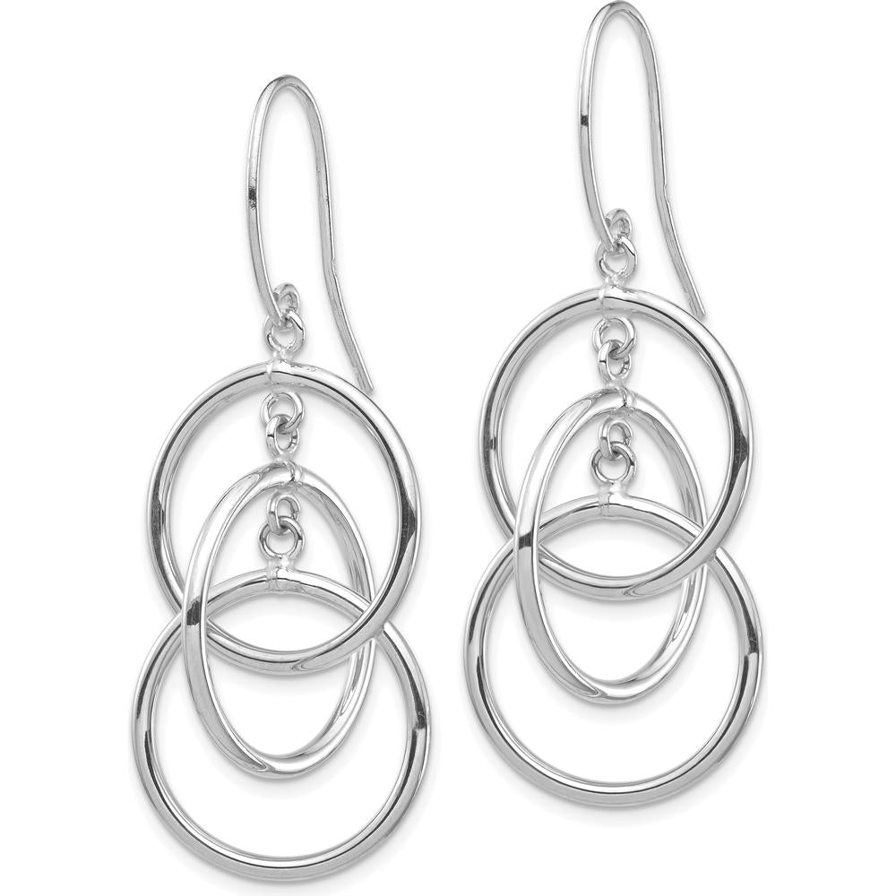 14K White Gold Polished Circles Dangle Earrings with French Wire - Lightweight and Elegant Design by 0