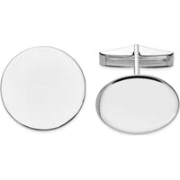 14K White Gold Polished Circular Men's Cuff Links with Rhodium Finish - Engravable Solid Design by Oro Pregiato