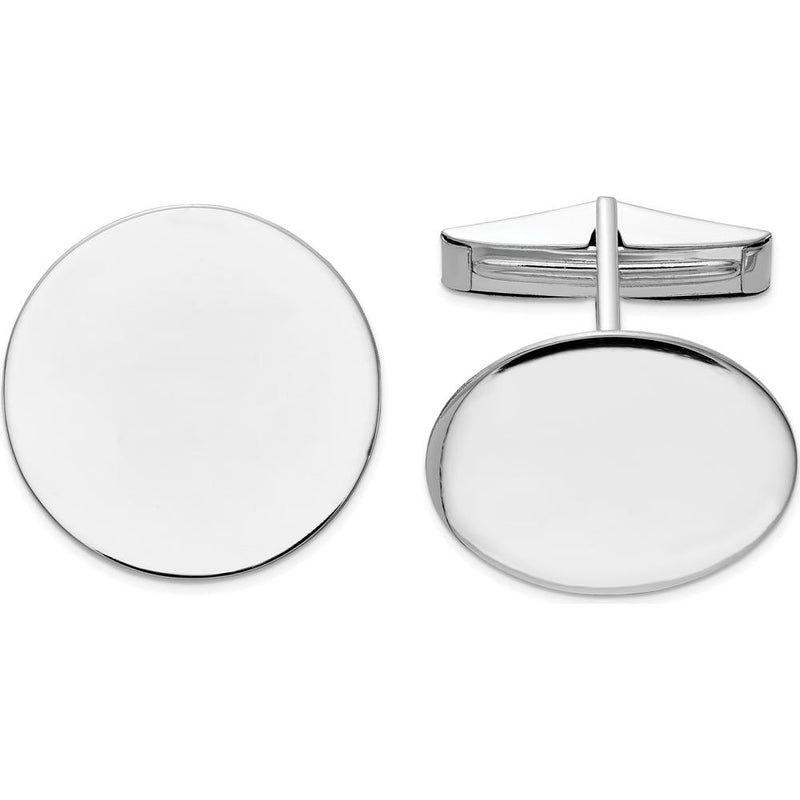14K White Gold Polished Circular Men's Cuff Links with Rhodium Finish - Engravable Solid Design by Oro Pregiato