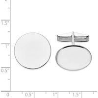 14K White Gold Polished Circular Men's Cuff Links with Rhodium Finish - Engravable Solid Design by Oro Pregiato