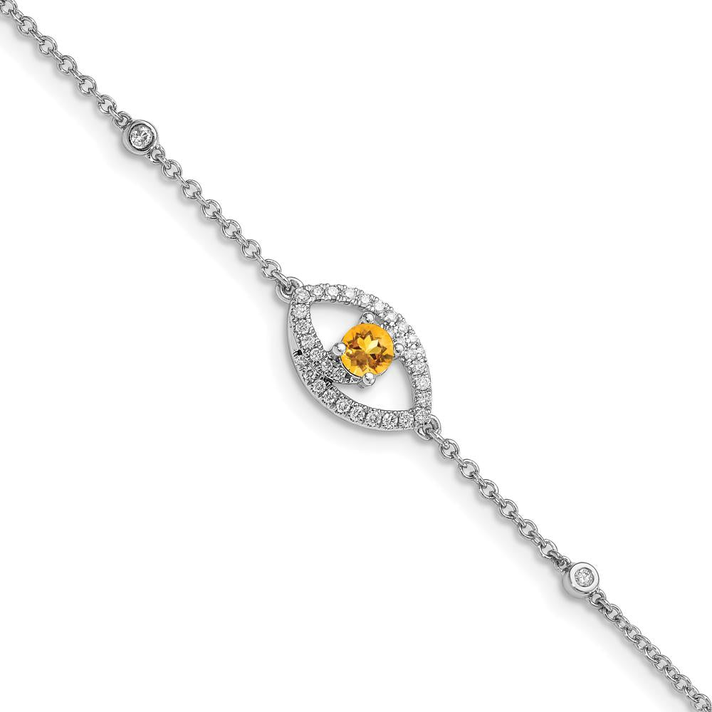 14K White Gold Polished Citrine and Diamond Station Bracelet - 0.25 Carats Total Diamond Weight by Monteluci Fine Jewelry