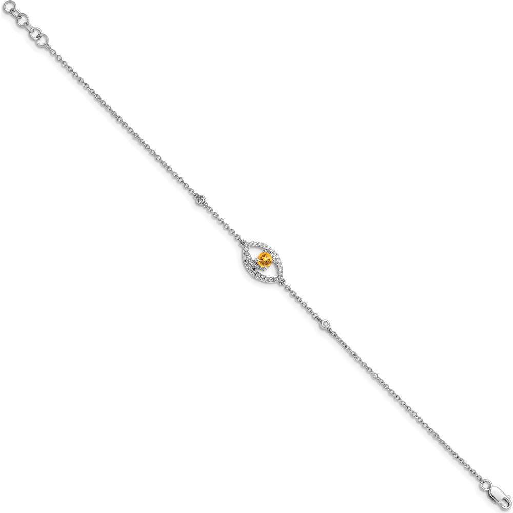 14K White Gold Polished Citrine and Diamond Station Bracelet - 0.25 Carats Total Diamond Weight by Monteluci Fine Jewelry