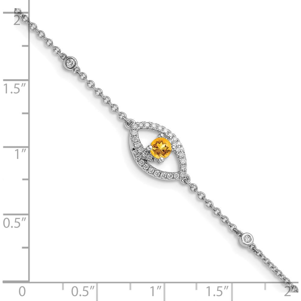 14K White Gold Polished Citrine and Diamond Station Bracelet - 0.25 Carats Total Diamond Weight by Monteluci Fine Jewelry