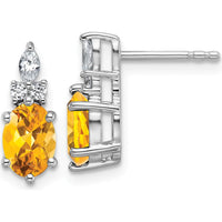 14K White Gold Polished Citrine and Diamond Twisted Drop Earrings - 0.12 Carat Total Diamond Weight by Oro Pregiato