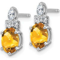 14K White Gold Polished Citrine and Diamond Twisted Drop Earrings - 0.12 Carat Total Diamond Weight by Oro Pregiato