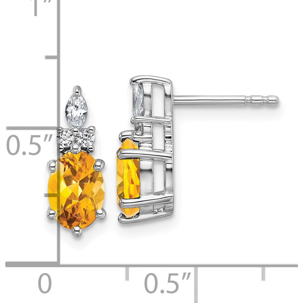 14K White Gold Polished Citrine and Diamond Twisted Drop Earrings - 0.12 Carat Total Diamond Weight by Oro Pregiato