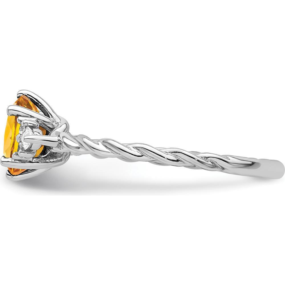14K White Gold Polished Citrine and Diamond Twisted Ring - 7x5mm Oval Citrine, 1.6mm Band Width by 0