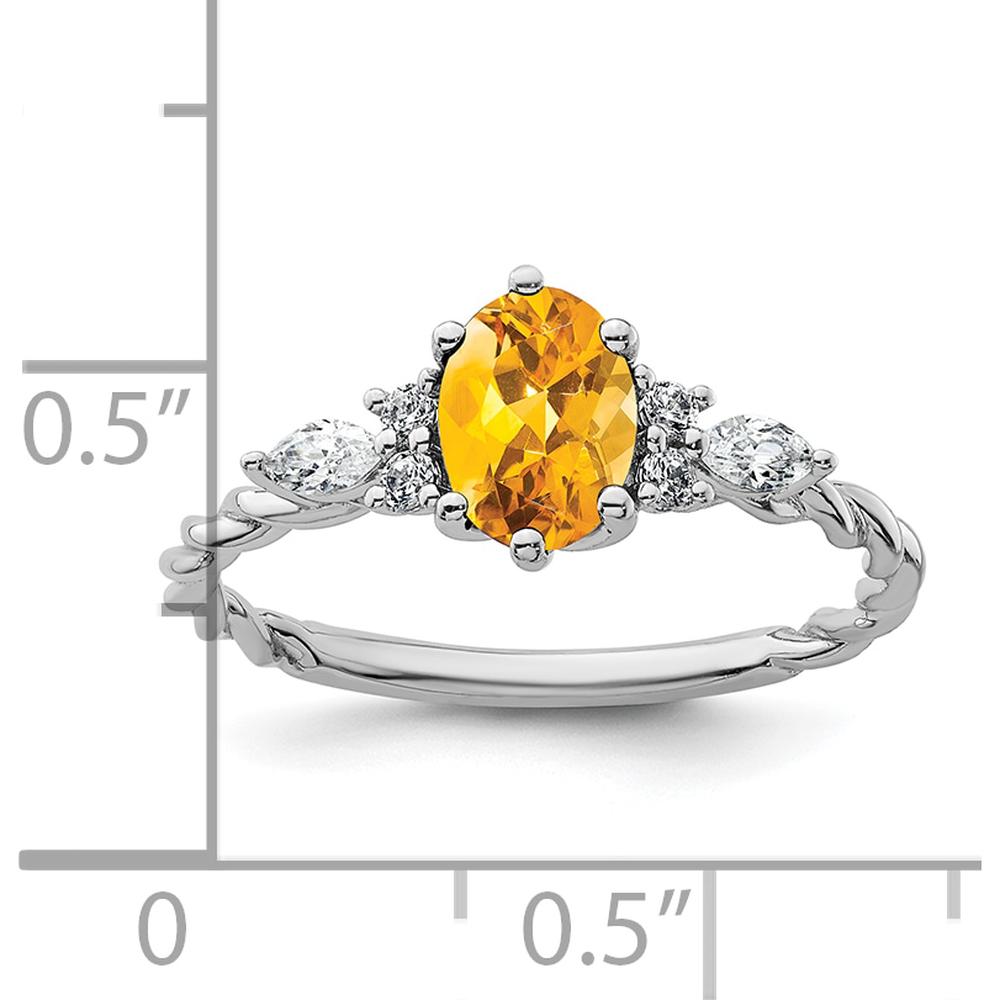 14K White Gold Polished Citrine and Diamond Twisted Ring - 7x5mm Oval Citrine, 1.6mm Band Width by 0