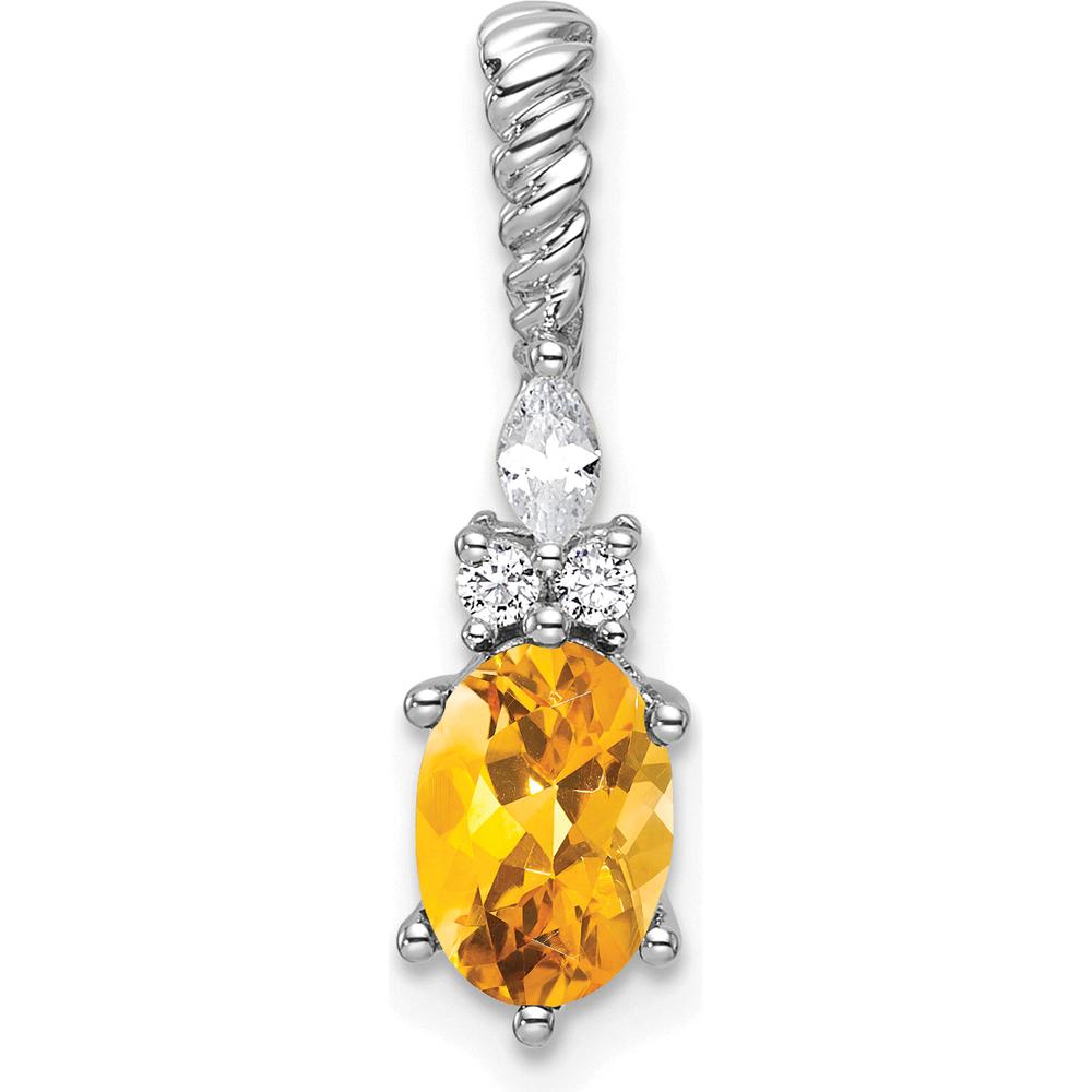 14K White Gold Polished Citrine Pendant with Marquise and Round Diamonds - 1.60 Carat Total Gemstone Weight by Oro Pregiato