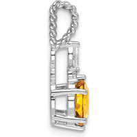 14K White Gold Polished Citrine Pendant with Marquise and Round Diamonds - 1.60 Carat Total Gemstone Weight by Oro Pregiato