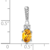 14K White Gold Polished Citrine Pendant with Marquise and Round Diamonds - 1.60 Carat Total Gemstone Weight by Oro Pregiato