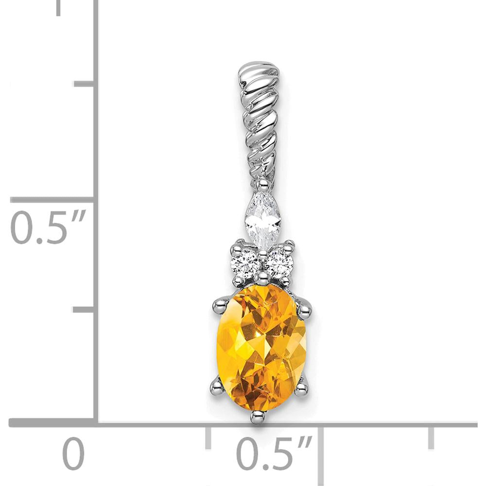 14K White Gold Polished Citrine Pendant with Marquise and Round Diamonds - 1.60 Carat Total Gemstone Weight by Oro Pregiato