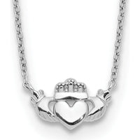 14K White Gold Polished Claddagh Necklace with Cable Chain - 17" Length by 0