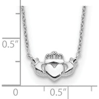 14K White Gold Polished Claddagh Necklace with Cable Chain - 17" Length by 0