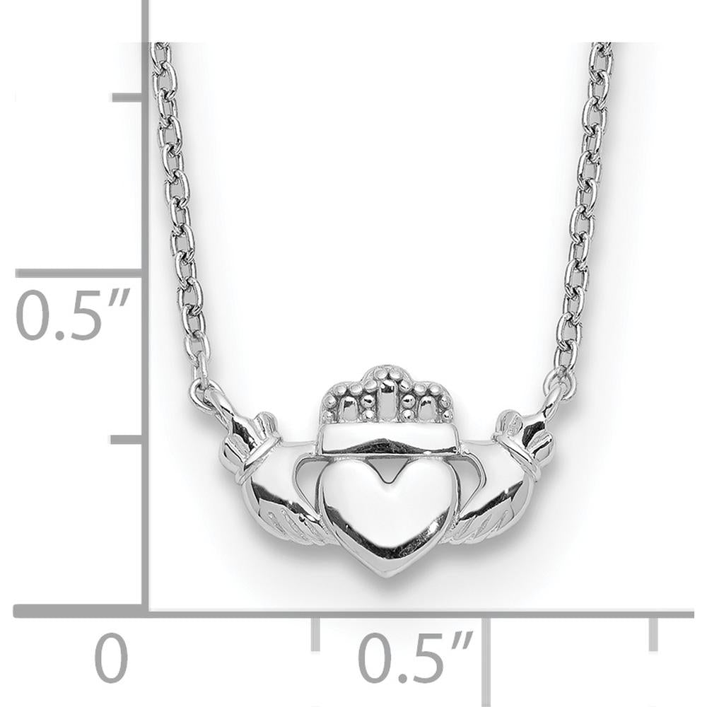 14K White Gold Polished Claddagh Necklace with Cable Chain - 17" Length by 0