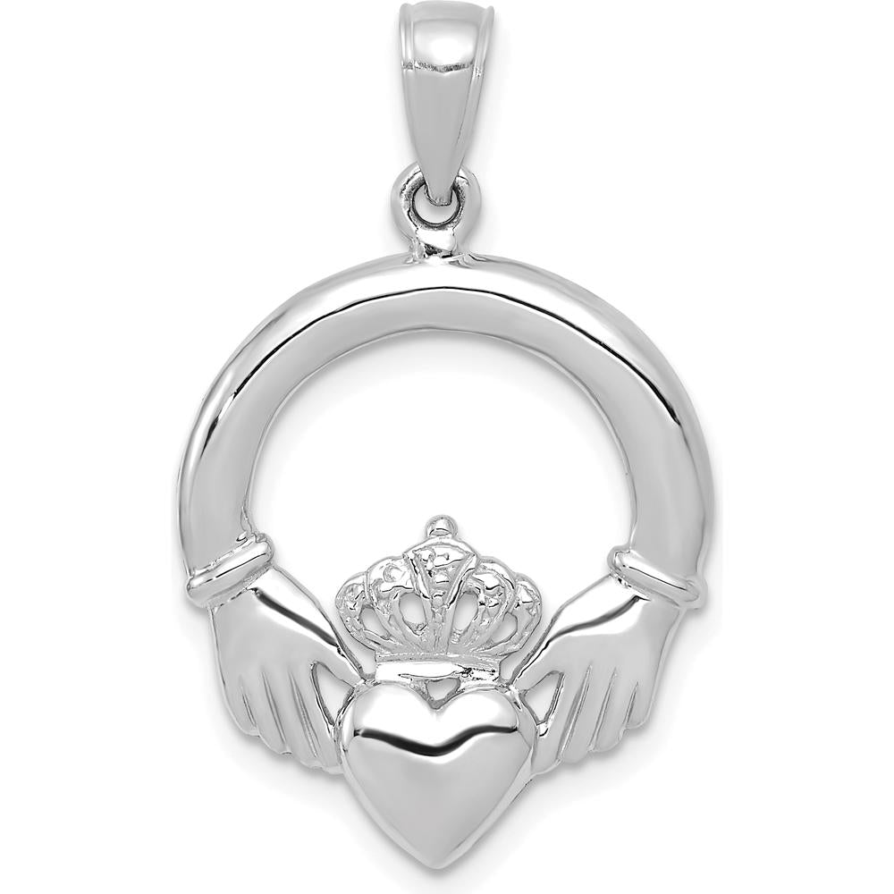 14K White Gold Polished Claddagh Pendant - Symbol of Love and Loyalty by Oro Pregiato