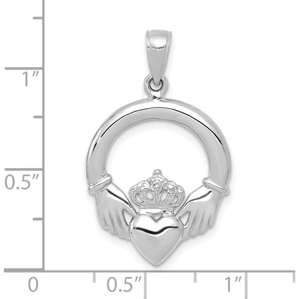 14K White Gold Polished Claddagh Pendant - Symbol of Love and Loyalty by Oro Pregiato