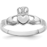 14K White Gold Polished Claddagh Ring - Heart and Hands Design by 0
