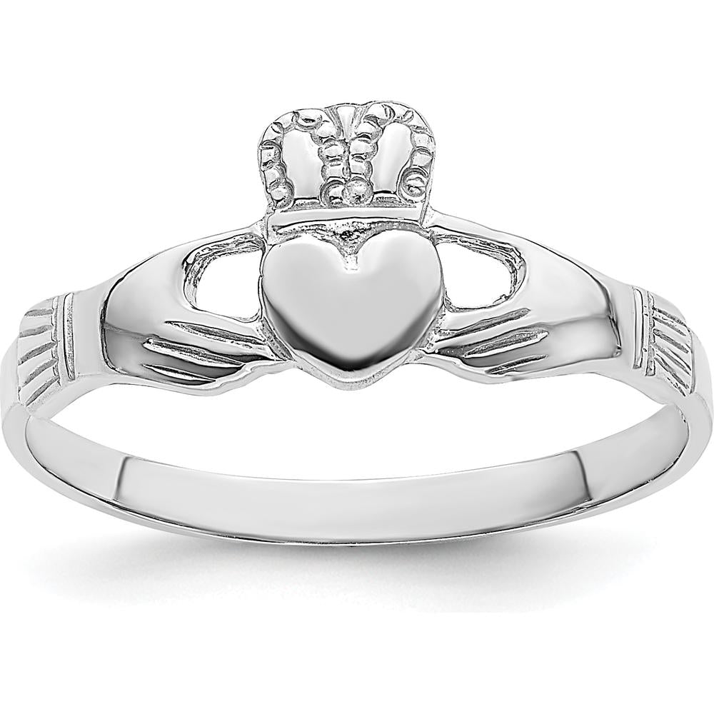14K White Gold Polished Claddagh Ring - Heart and Hands Design by 0