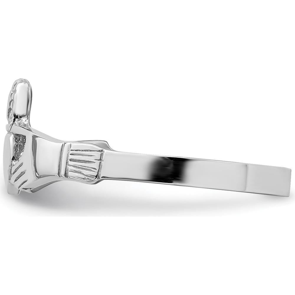 14K White Gold Polished Claddagh Ring - Heart and Hands Design by 0