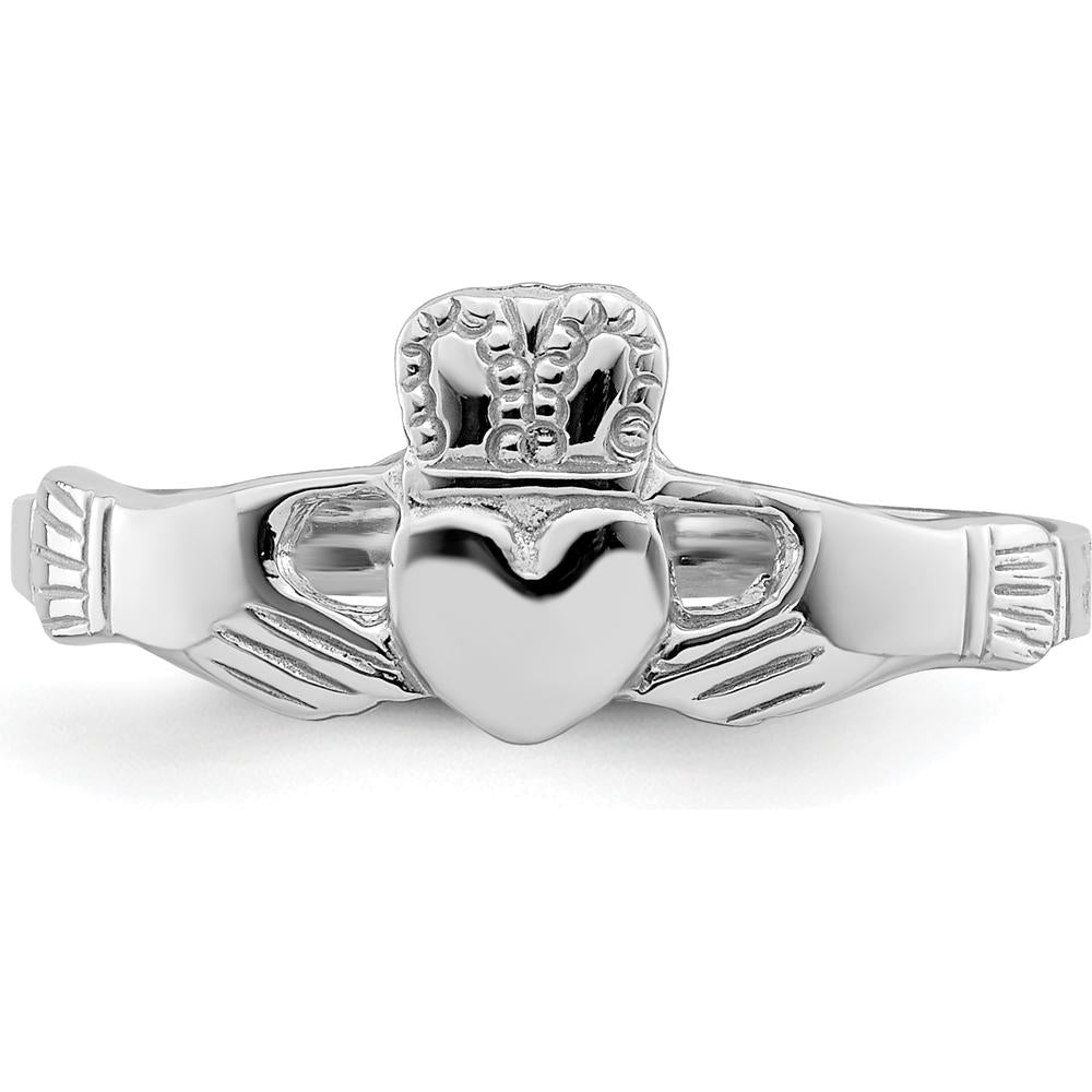 14K White Gold Polished Claddagh Ring - Heart and Hands Design by 0