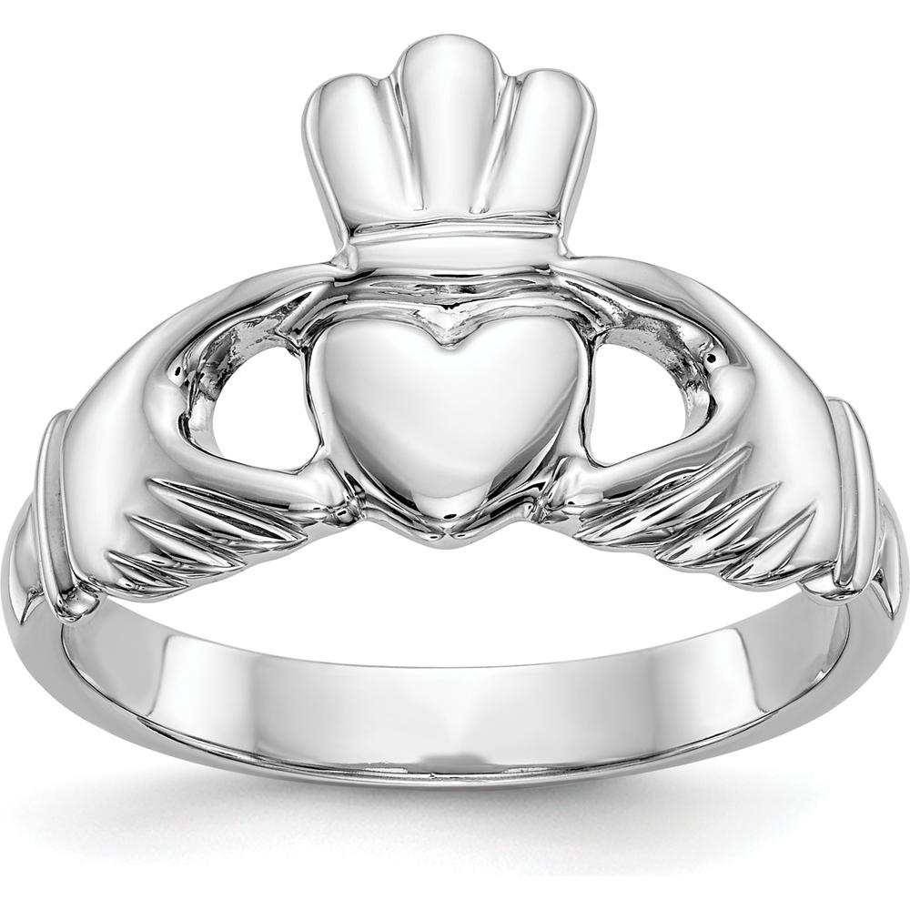 14K White Gold Polished Claddagh Ring - Symbol of Love and Loyalty by Oro Pregiato