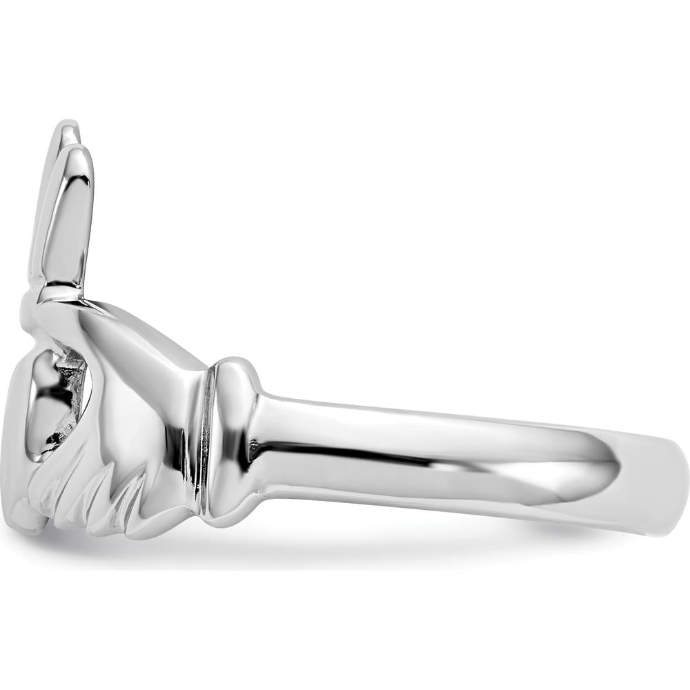14K White Gold Polished Claddagh Ring - Symbol of Love and Loyalty by Oro Pregiato