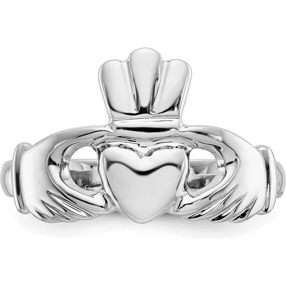14K White Gold Polished Claddagh Ring - Symbol of Love and Loyalty by Oro Pregiato
