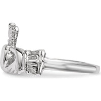 14K White Gold Polished Claddagh Ring with Crown and Heart Design by Oro Pregiato