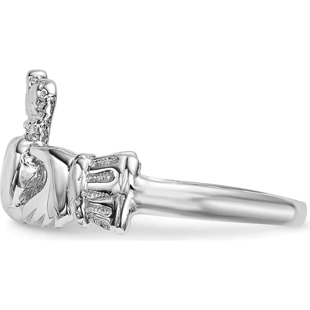 14K White Gold Polished Claddagh Ring with Crown and Heart Design by Oro Pregiato