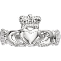 14K White Gold Polished Claddagh Ring with Crown and Heart Design by Oro Pregiato
