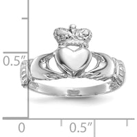 14K White Gold Polished Claddagh Ring with Crown and Heart Design by Oro Pregiato