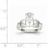 14K White Gold Polished Claddagh Ring with Hands Embracing Heart and Crown Design by Oro Pregiato