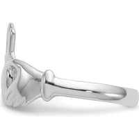 14K White Gold Polished Claddagh Ring with Hands Embracing Heart and Crown Design by Oro Pregiato