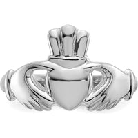 14K White Gold Polished Claddagh Ring with Hands Embracing Heart and Crown Design by Oro Pregiato