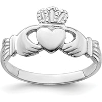 14K White Gold Polished Claddagh Ring with Heart and Crown Detail by 0
