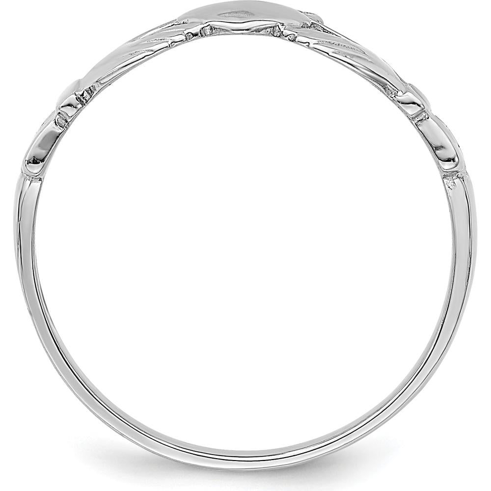 14K White Gold Polished Claddagh Ring with Heart and Crown Detail by 0